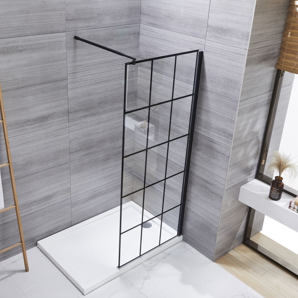 Black Grid Shower Screen